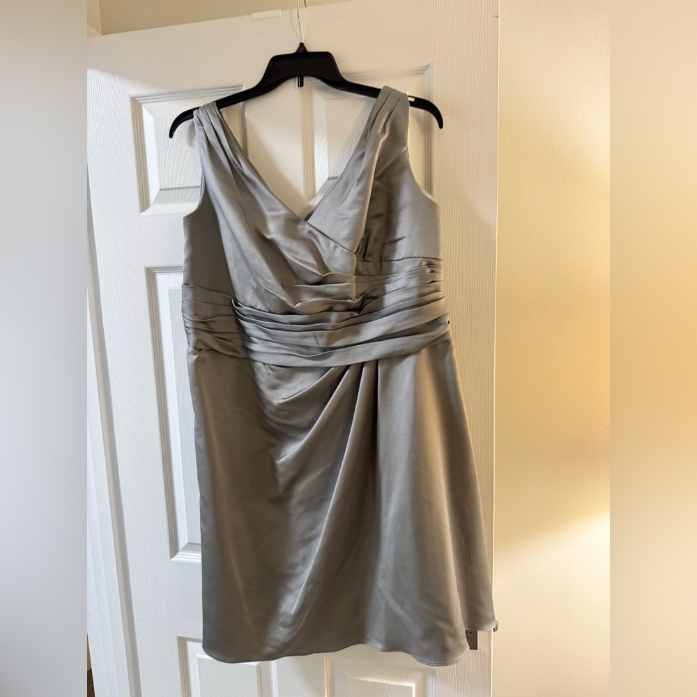David's Bridal Silver Asymmetrical Ruched Sheath Dress